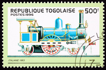 Fototapeta na wymiar Togo Postage Stamp Old Italian Railroad Steam Engine Locomotive