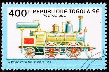 Fototapeta na wymiar Togo Train Postage Stamp Old Railroad Steam Engine Locomotive