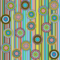 Fototapeta premium Retro background with striped and colored ornaments