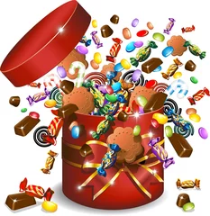 Cercles muraux Dessiner Boîte de bonbons au chocolat et biscuits-bonbons cadeau-vecteur