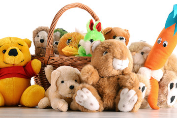 Stuffed animal toys isolated on white