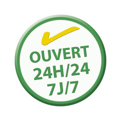 Sticker rond vert Ouverture 7/7 24/24