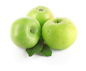 Green apple with leaf