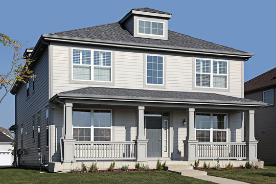 Gray home with front porch