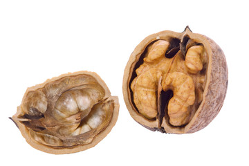Cracked walnut isolated on white