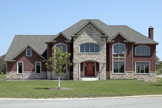 New construction brick and stone home