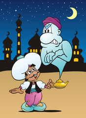 Naklejka premium Aladin and his Djinn with Background