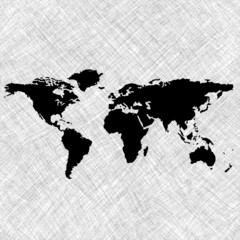 Fototapeta na wymiar black world map over grunge stripes