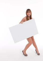 Nummern Girl mit Werbeschild