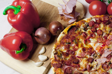 Pizza and vegetables