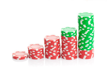 Casino chips illustrating a growth chart on white background