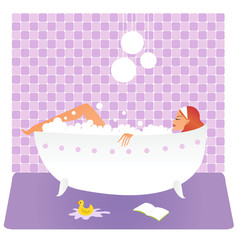 Young girl taking a bath