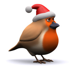 3d Robin wearing a santa hat