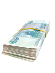 Bundle of Russian money, isolated on a white background