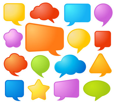 Collection of various shapes and colors comic speech bubbles