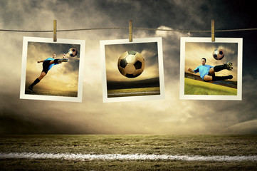 Photocards of football players on the outdoor field © Andrii IURLOV