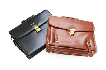 Two leather briefcases isolated on the white