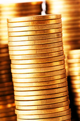 Close up of the golden coin stacks