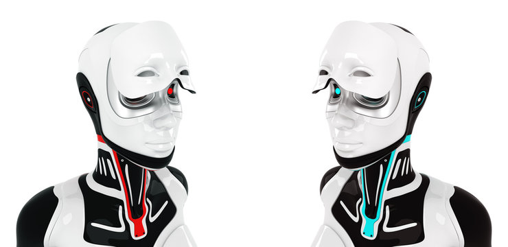 Surreal stylish robots with opened visor