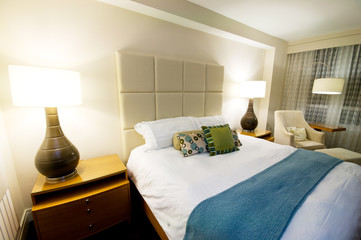 Fototapeta na wymiar Double bed in the modern interior room