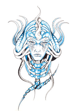 Tattoo art, sketch of a monster