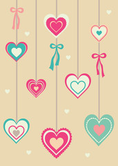Fototapeta na wymiar Colorful valentine´s day card with ornamental hearts
