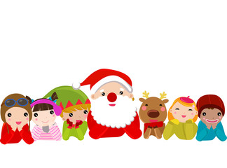Santa Claus, Reindeer, Elf and Kids