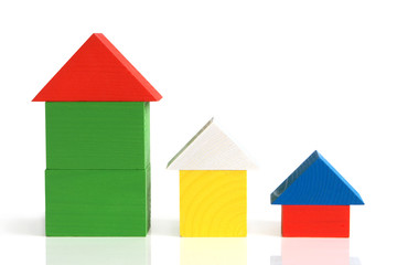 Houses made from wooden building blocks