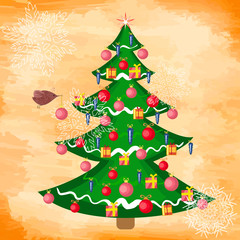 Christmas grunge background with a tree