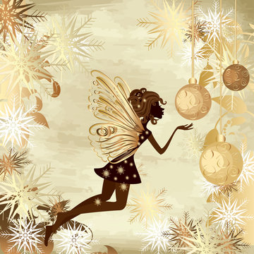 Christmas grunge background with a fairy