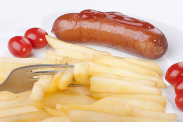 Fried potato on a fork