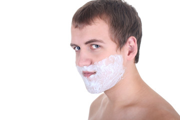 young man with shaving foam