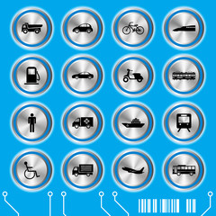 Blue transportation icons set