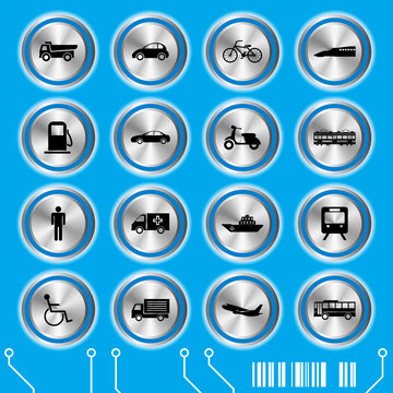 Blue transportation icons set