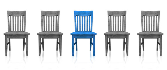 3D Stuhlreihe - Blau grau