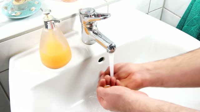 Im Bad beim H&auml;nde waschen