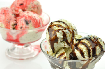 cookies' ice cream with chocolate and strawberry topping