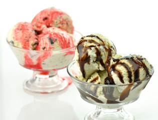 cookies' ice cream with chocolate and strawberry topping