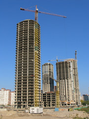 Fototapeta na wymiar Five concrete skycrapers construction site