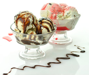 cookies' ice cream with chocolate and strawberry topping
