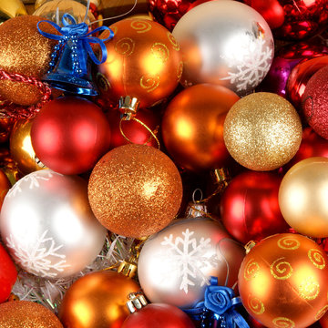 Close-up image of bright and shiny Christmas balls