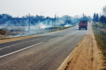 The spring asphalt road