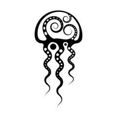 Jellyfish, drawn in ethnic decorative style.