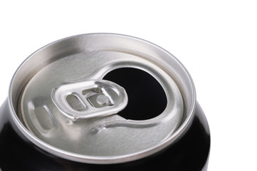 Opened aluminum can for soft drinks or beer