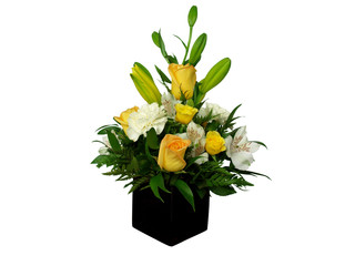 Beautiful bouquet of flowers in black vase