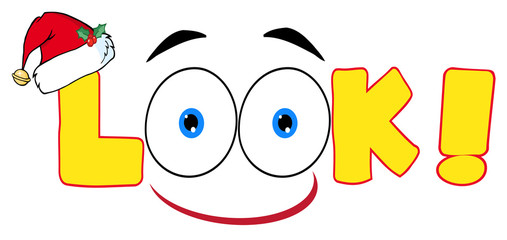 Happy Yelow Cartoon Text Look With Santa Hat