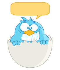 Blue Bird In Egg With Speech Bubble