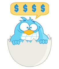 Blue Cartoon Bird In Egg With Speech Bubble