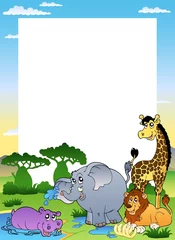 Crédence de cuisine en verre imprimé Zoo Cadre avec quatre animaux africains