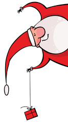 Santa with a gift hanging upside down